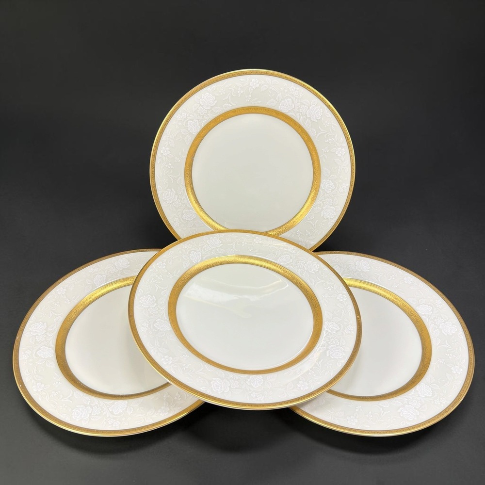 Mikasa Antique Lace Dishes Plates‎ Gold Trim Fine China Japan Set of 4 VTG 7.5"